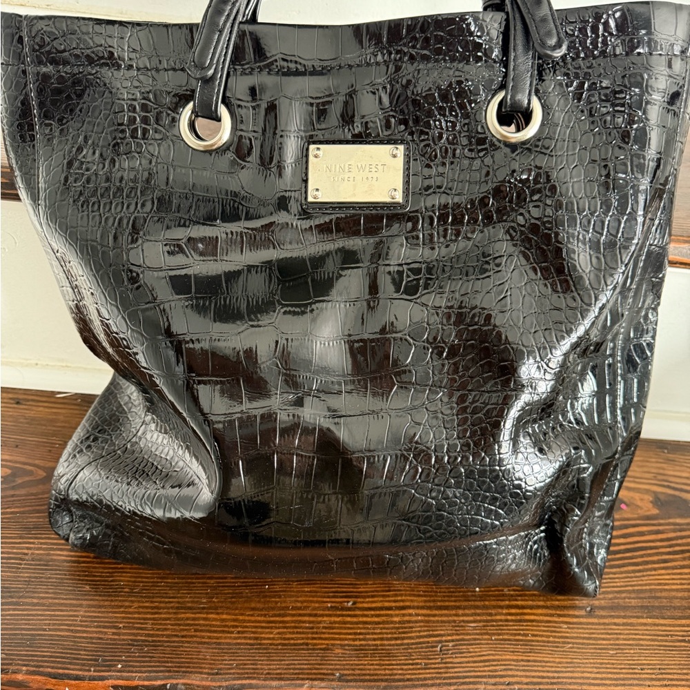 Nine West Glossy Black Large Tote Bag